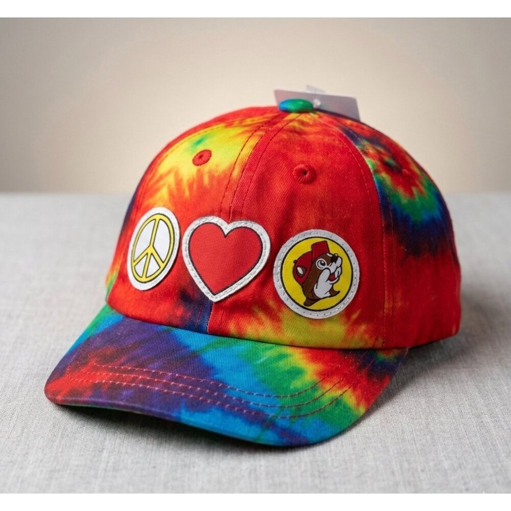 Buc-ees Tie-Dye Infant Hat With Peace Heart & Logo Patches UPF 50+ Protection